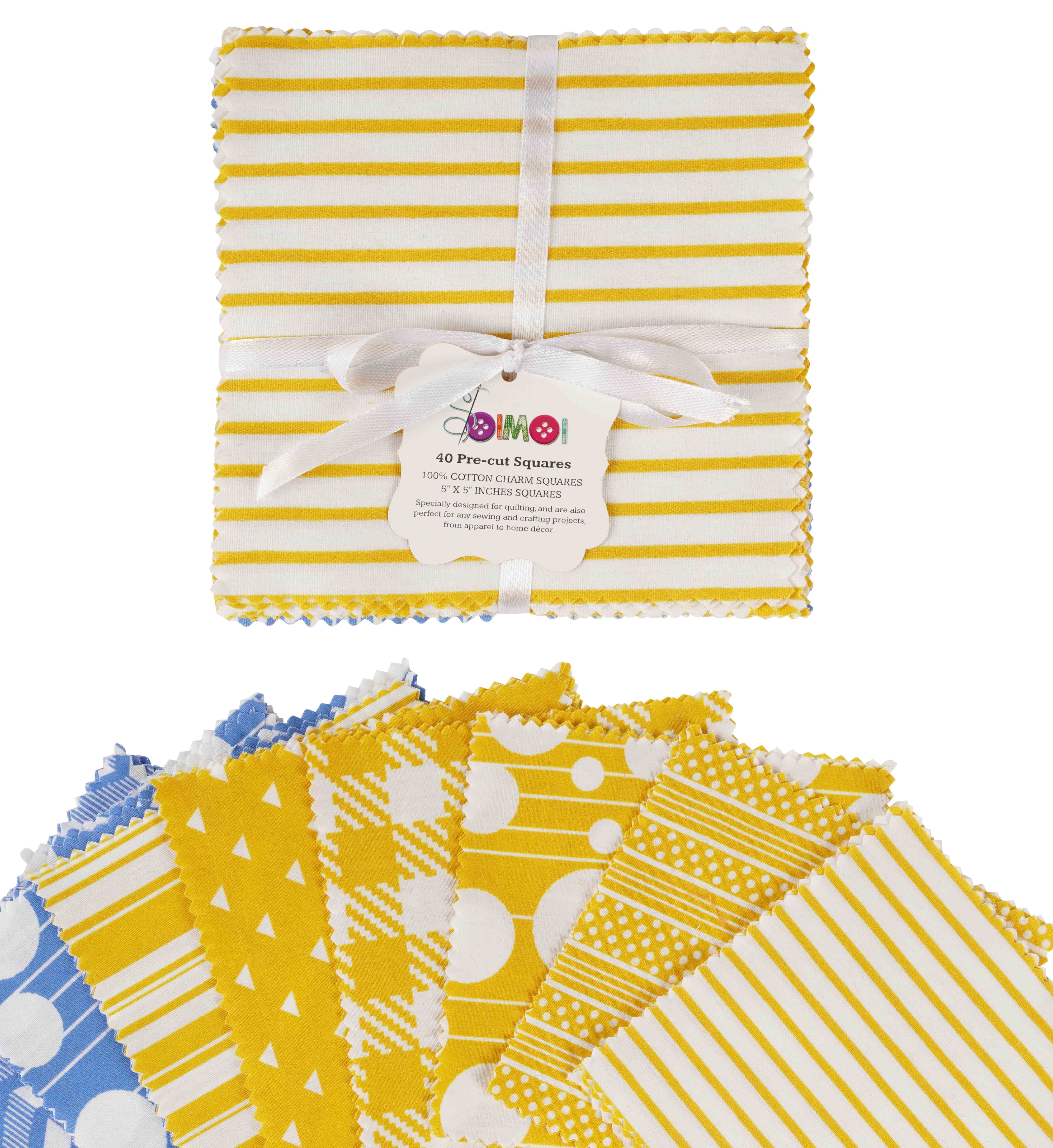 Soimoi Stripes Print&nbsp;Precut 10-inch Cotton&nbsp;Fabric&nbsp;Quilting&nbsp;Squares&nbsp;Charm Pack DIY Patchwork Sewing Craft-Yellow