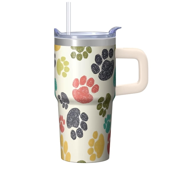 20OZ Dog Design Birthday Tumbler with Handle Straw and Lid Paw Print Coffee Mug for Women Friends Unique Holiday Gifts Durable and Long Lasting