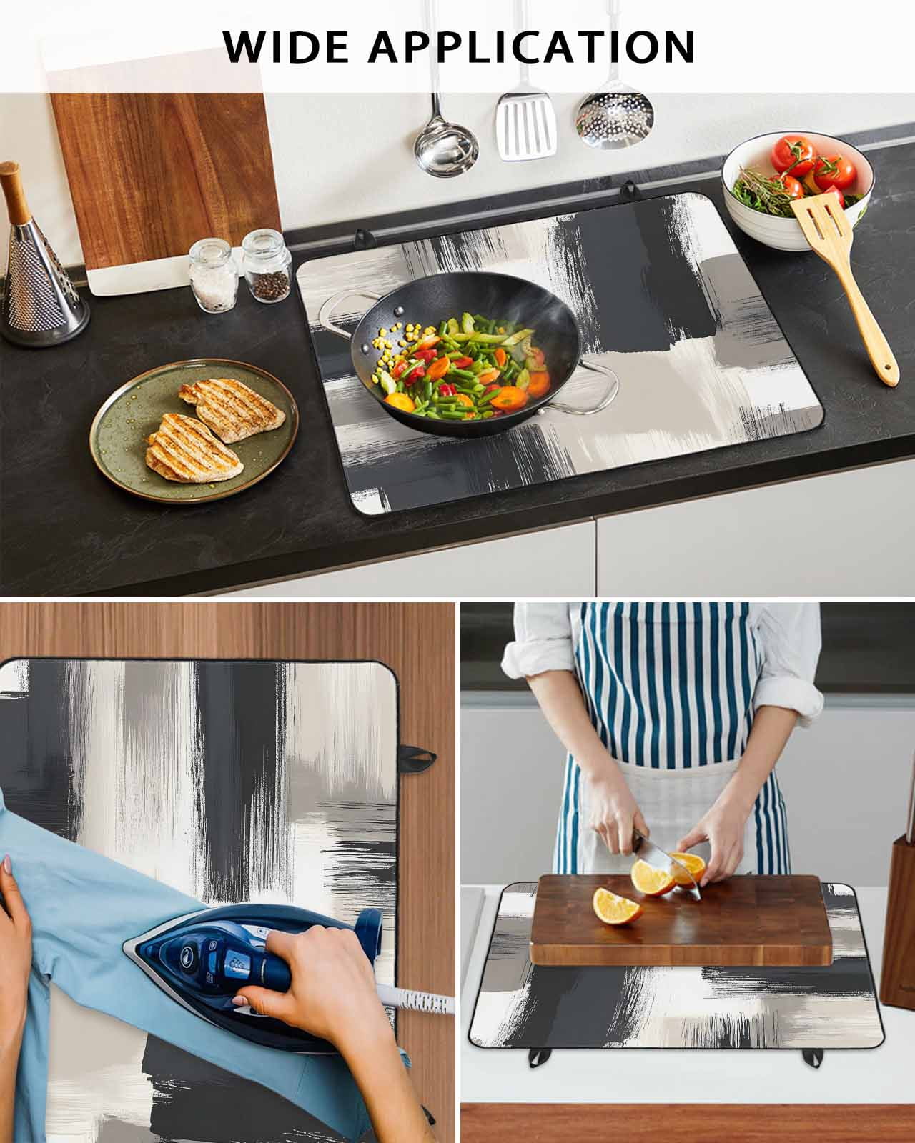 nqOlkjepod Large Induction Cooktop Protector Mat 24"x21", Black Grey Stove Top Covers for Electric Stove, Geometric Vintage Retro Oil Painting Stove Burner Cover Mats, Glass Top Stove Cover