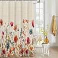 thumbnail image 4 of Fabric Shower Curtain, Red Flowers Plants Watercolor Floral Retro Linen Shower Curtains with 12 Hooks Waterproof Machine Washable Bath Curtains for Bathroom,72 x 96in, 4 of 6