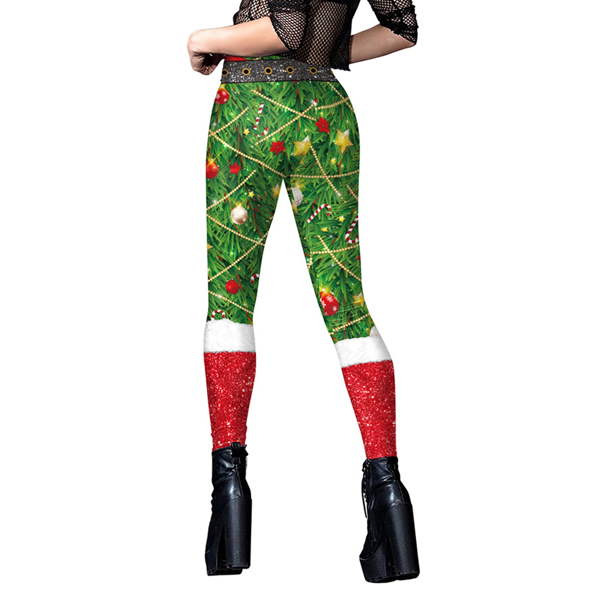 Womens Christmas Leggings  Elf Stripe Printed Pants • Brawny Line