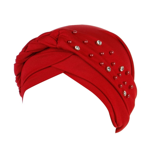 Womens Large Elastic Solid Color Comfortable Flat Hat Single Color Stud Bead Single Color Single Strip Stud Bead Drill Braid Cap