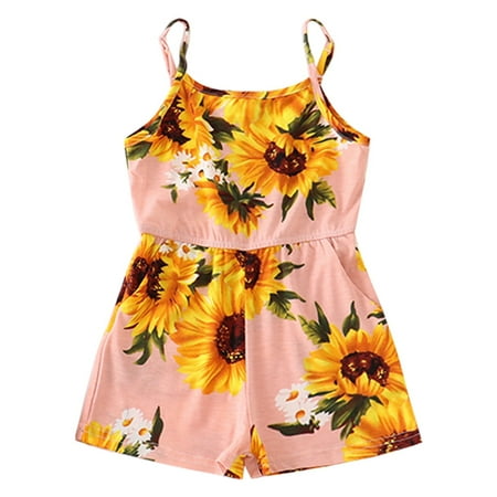 

SEMIMAY Summer Matching Mother Daughter Baby Sleeveless Sunflower Pattern Romper Jumpsuit With Pocket Family Matching Set