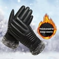 thumbnail image 5 of dianhelloya 1 Pair Men Women Winter Faux Leather Motorcycle Gloves Non-slip Palm Motorbike Gloves Waterproof Thickened Plush Lining Cycling Mittens Black, 5 of 7