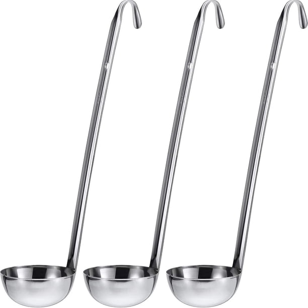 Productos nuevos en 2023, 3 piezas de cucharón de acero inoxidable con mango para sopa con borde para verter para cocinar salsa de sopa en la cocina (2 oz)