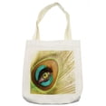 thumbnail image 1 of Peacock Tote Bag, Woman Looking Through Peacock Feather Eye Creative Abstract Illustration, Cloth Linen Reusable Bag for Shopping Books Beach and More, 16.5" X 14", Cream, by Ambesonne, 1 of 2
