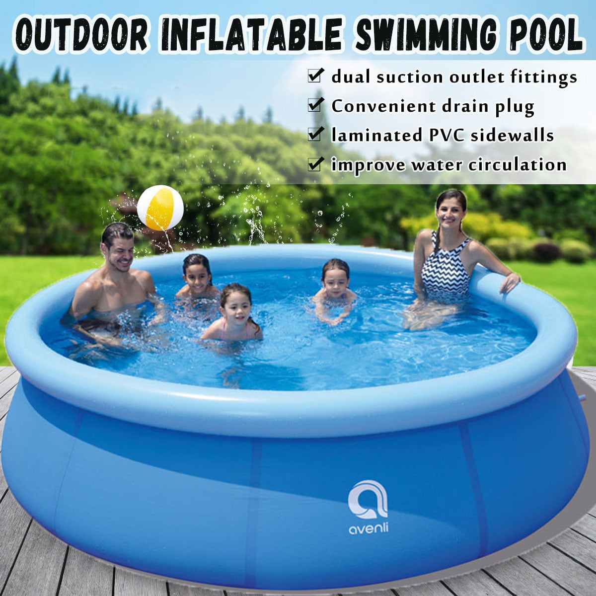 8ft x 30in Kids Summer Inflatable Above Ground Family Swimming Pool PVC Bath Tub 