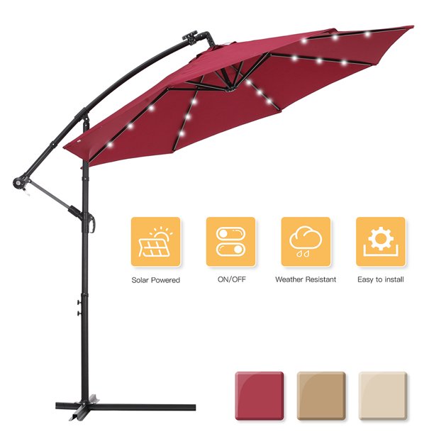 Outdoor Patio Umbrella 10ft Cantilever Offset Umbrella Solar Led Lighted Sun Shade Market Umbrella With Hanging Cover And Cross Base For Garden Deck Patio Backyard And Poolside B1682 Walmart Com Walmart Com