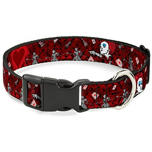 Buckle-Down Queen of Hearts Poses Hearts Cards Reds Black Disney Breakaway Plastic Clip Collar, Narrow-Large