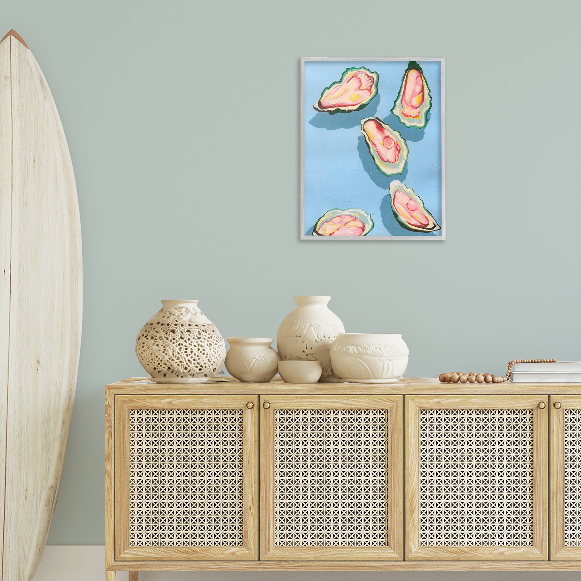 Stupell Industries Bold Oysters on Blue Animals & Insects Painting Gray Framed Art Print Wall Art, 24 x 30
