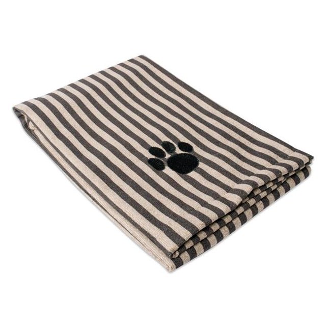 Design Imports CAMZ36572 Brown Stripe Embroidered Paw Pet Towel