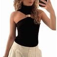 thumbnail image 2 of Women Halter Neck Pleated Twist Front Tank Tops Trendy Slim Fit Sleeveless Hollow Out Halter Top Clubwear, 2 of 9