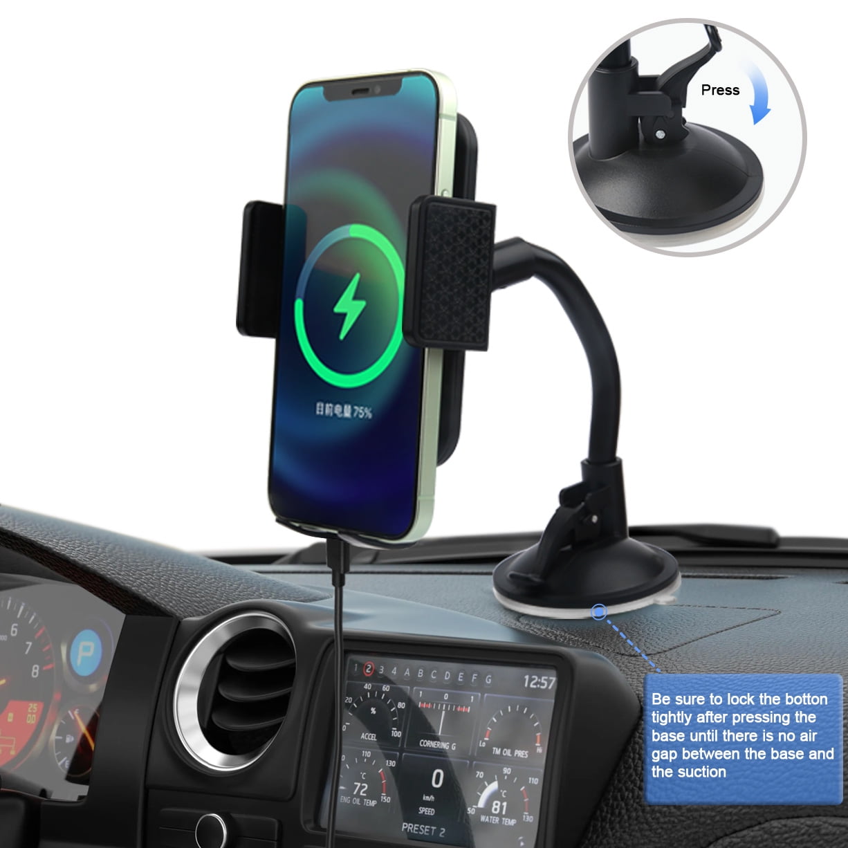 onn Dashboard & Windshield Cell Phone Mount, Black