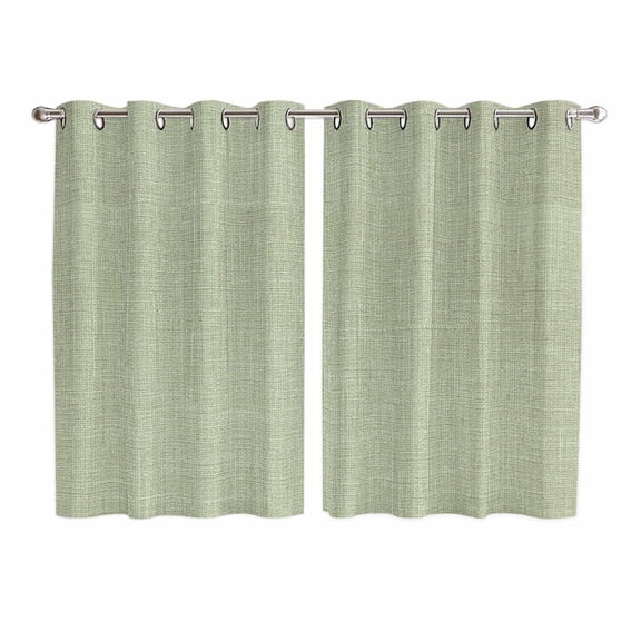 Sage Green Burlap Texture Kitchen Curtains 63 Inch Length, Farmhouse Vintage Sage Green Grommet Top Bedroom Living Room Curtains, Light Filtering Cafe Curtain Drapes 2 Panels Set 104''x63''