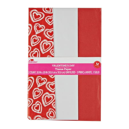 WAY TO CELEBRATE! Heart Multi-color Paper Valentine's Day Gift Wrap Tissues, (12 Count)