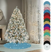 Christmas Tree Skirt 48 Inch Dark Blue & Pink Sequin Tree Skirt with Base Fabric - Vintage Glitter Set Large Sparkle Xmas Tree Stand Base for Party & Home Holiday Decor