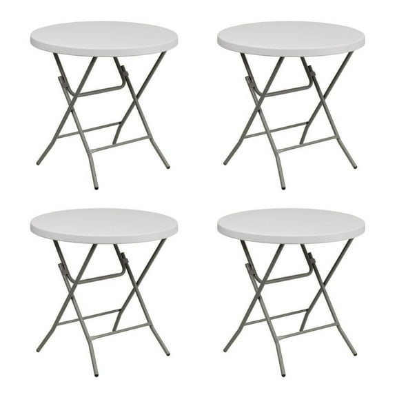 (4 PACK) 32'' Round White Plastic Standard Height Folding Table - Coffee Table