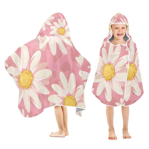 Floral Daisy Kids Hooded Beach Towel Baby Bath Poncho Towels with Hood Absorbent 50"x23.5" for Pool Swimming