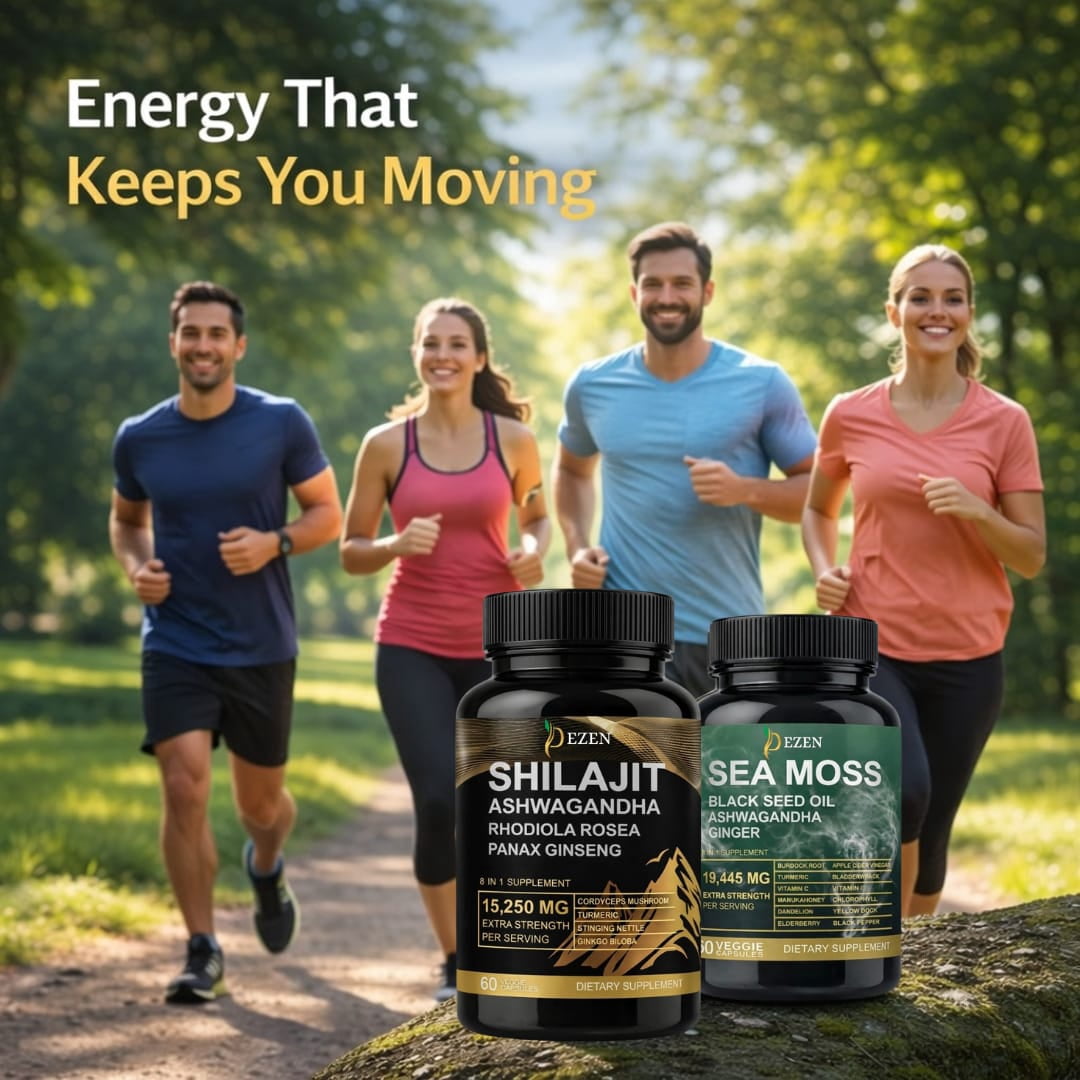 Premium Shilajit & Sea Moss Capsules Combo Pack with Ashwagandha, Turmeric, Black Seed Oil, Irish Sea Moss Blend, 30 Servings