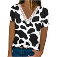 thumbnail image 1 of Pompotops Femmes Mode Imprimé Casual V-Cou Manches Courtes T-Shirt Chemisier Tops, 1 of 6