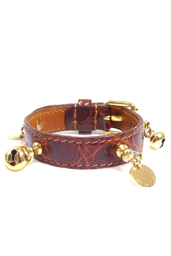 Pre-Owned Prada PRADA Bracelet in Embossed Leather and Metal, Brown Gold, Women's, e60709a