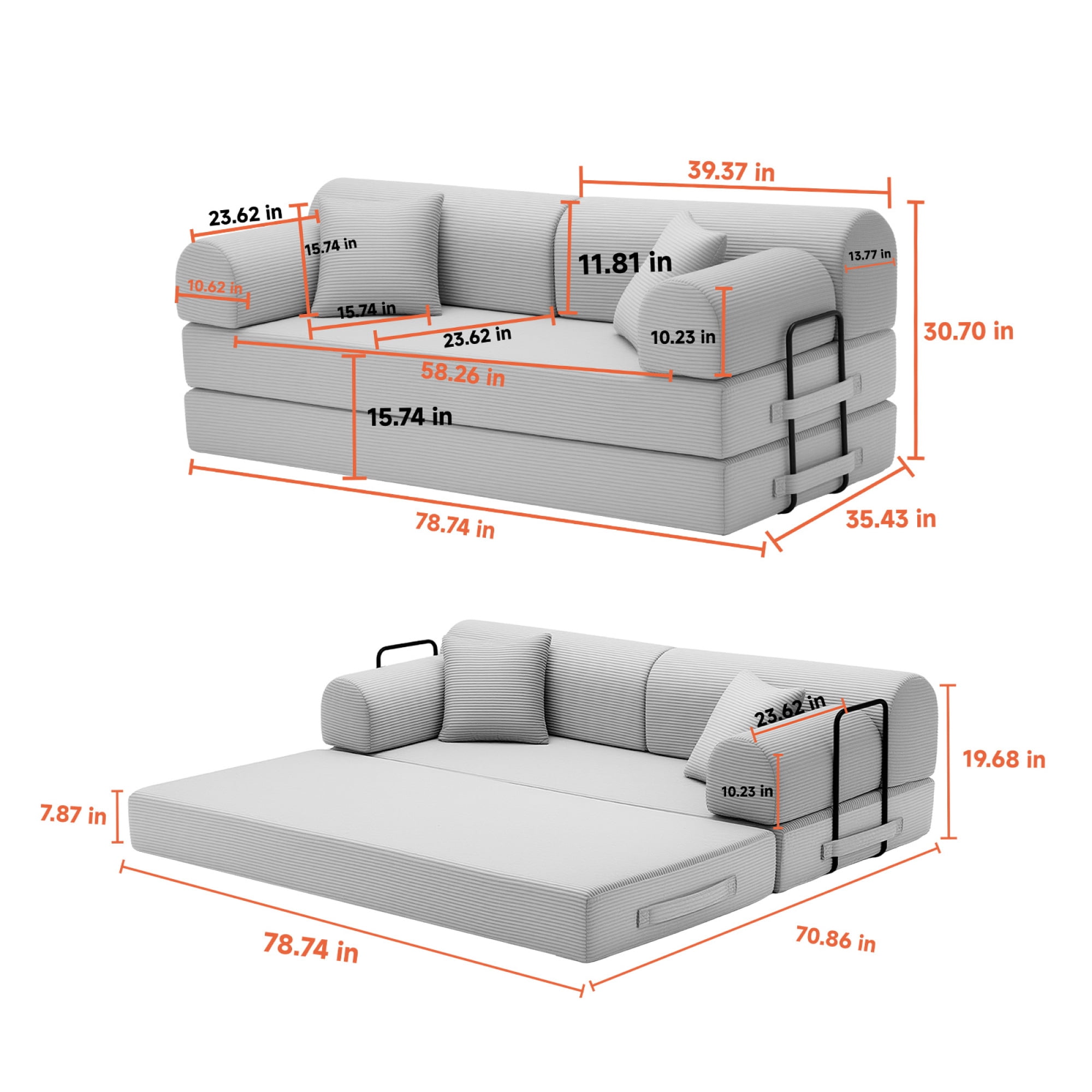 Leumius 78" Convertible Sleeper Sofa Bed,Folding Mattress Couch with Fixed-Shape Frame,Floor Sofa Lounge Couch for Living Room Bedroom,Light Camel