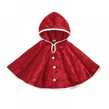

Popvcly Toddler Baby Christmas Hooded Cloak Infants Santa Claus Velvet Hooded Cape Robe Christmas Red Cloak Costume Child 0-4 Years