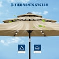 thumbnail image 3 of Garvee 10ft 3-Tier Solar Patio Umbrella with LED Lights, 8 Ribs, Push-Button Tilt, Crank Lift, Brown, 3 of 7