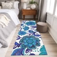 thumbnail image 4 of Blue Boho Floral 2'x6' Runner Rugs for Hallway Kitchen Bedside Non Slip Washable, Abstract Art Paisley Flower Entryway Rug Runners with Rubber Backing, Long Carpet Runner for Laundry Room, 4 of 8