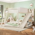 thumbnail image 2 of Bellemave Queen Size Loft Bed with Slide, Queen Loft Bed with Storage Shelves & Ladder, Wooden Loft Bed Queen with Upholstered Headboard & Chalkboard for Teens, Beige, 2 of 9