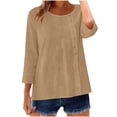 thumbnail image 3 of QNANSPI 3/4 Sleeve Shirts for Women, Womens Casual Blouses, Women's Solid Color Crew Neck 3/4 Sleeve Top Decorative Button Detail Casual Daily Blouse, 3 of 7