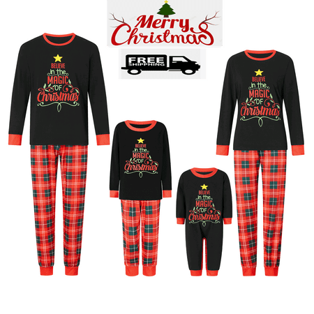 

Family Matching Christmas Pajamas Set Letter Print Tops and Plaid Pants