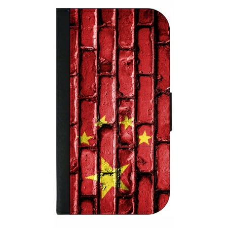China Flag in Brick Wall Print - Phone Case Compatible with the Samsung Galaxy s9+ / s9 Plus - Wallet Style with Card