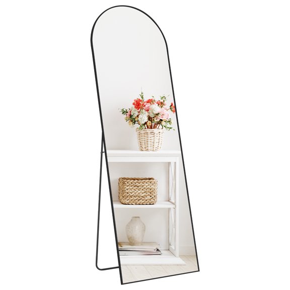 JOINSUN Arched 59"x16" Full Length Large Body Mirror Floor Standing Wall Leaning or Hanging with Aluminum Alloy Frame for Bedroom Cloakroom, Black