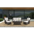 thumbnail image 3 of PARKWELL 7Pcs Outdoor Wicker Rattan Conversation Patio Furniture Set, including Three-seater Sofa, Rocking Chairs, Coffee Table, Ottomans and Side Table with Cushion, Beige, 3 of 9