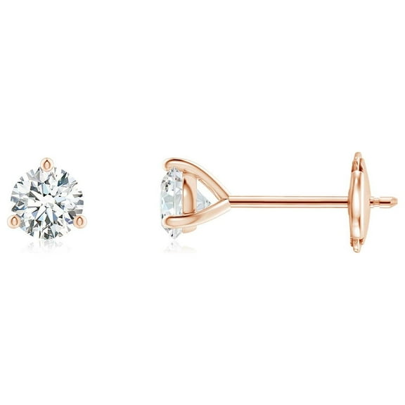 ANGARA Natural Prong-Set Diamond Martini Stud Earrings in 14K Rose Gold for Women (Size-3.2mm| Color-G| Clarity-VS2) | April Birthstone, Anniversary, Jewelry Gift for Women | Natural Diamond Earrings