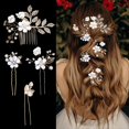 thumbnail image 3 of 7 PCS Bridal Flower Wedding Hair Clips Crystal Pearl Hair Pins Headpiece Side Bridal Comb Gold Wedding Hair Accessories Jewelry for Brides Bridesmaids Women Girls Updo(Pink), 3 of 4