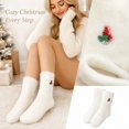 thumbnail image 3 of Women Christmas Fuzzy Embroidered Crew Socks, Soft Fluffy Warm Holiday Sleeping Socks, Cozy Thermal Indoor Socks, Festive Gift Socks for Ladies D, 3 of 5