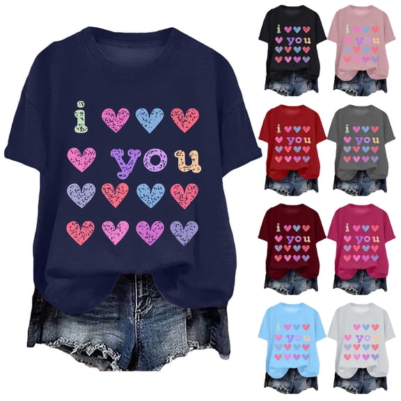 yueewhu Cute Valentine Shirts Women Lover Heart Coffee Latte Tshirts Tee Funny Short Sleeve Casual Tops (Red, 3XL)