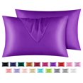 thumbnail image 1 of Funda de almohada de seda satinada Astarin para cabello, tamaño estándar, color morado, paquete de 2 fundas de almohada de satén con cierre de sobre, 50 x 66 cm, 1 of 7