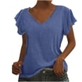 thumbnail image 1 of Camiseta casual para mujer Color sólido Volantes Manga corta Cuello en V Suéter Blusa Tops Fridja ghk7226, 1 of 8