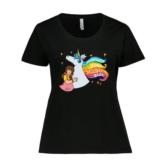 Inktastic Embrace Your Magical Side Girl Hugging a Unicorn Women's Plus Size T-Shirt