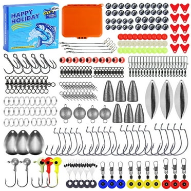 Olilia 257pcs Fishing Accessories Kit, Fishing Tackle Box with Tackle Included, Fishing Hooks, Fishing Weights Sinkers, Spinner Blade, Fishing Gear for Bass, Bluegill, Crappie, Fishing