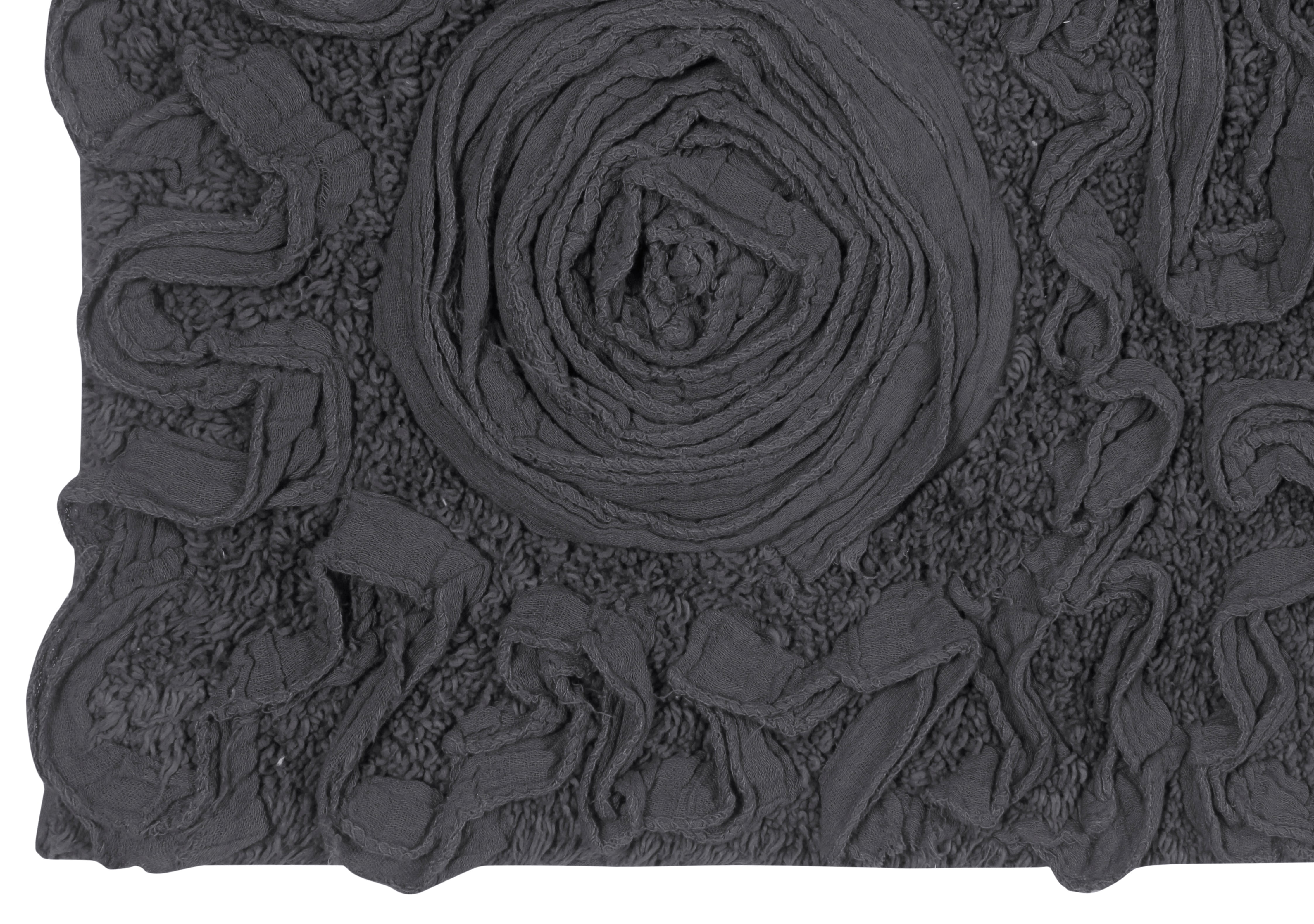 Home Weavers Bell Flower Collection 100% Cotton Non-Slip Bathroom Rug Set Machine Washable Heart Shape Bath Rug-25"x25", Bath Rug- 21"x34", Gray Color 2 Piece Bath Carpet set