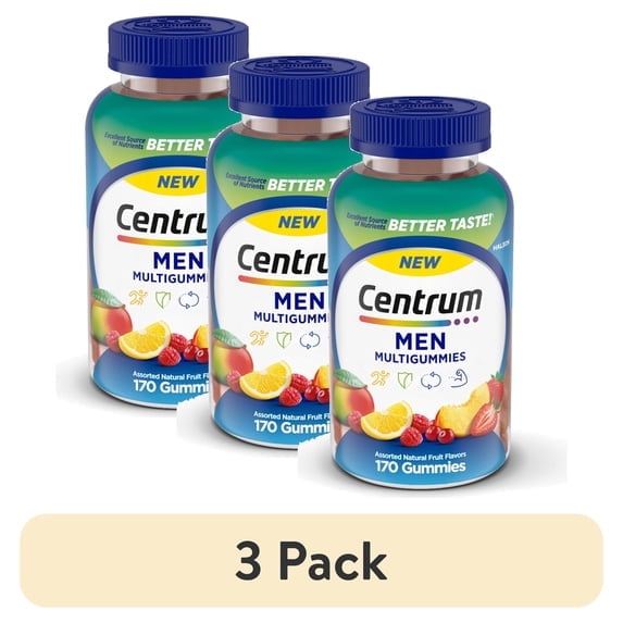 (3 pack) Centrum Multigummies Men's Gummy Vitamins, Multivitamin With Vitamin B, C, D & E, Assorted Fruit, 170 Count
