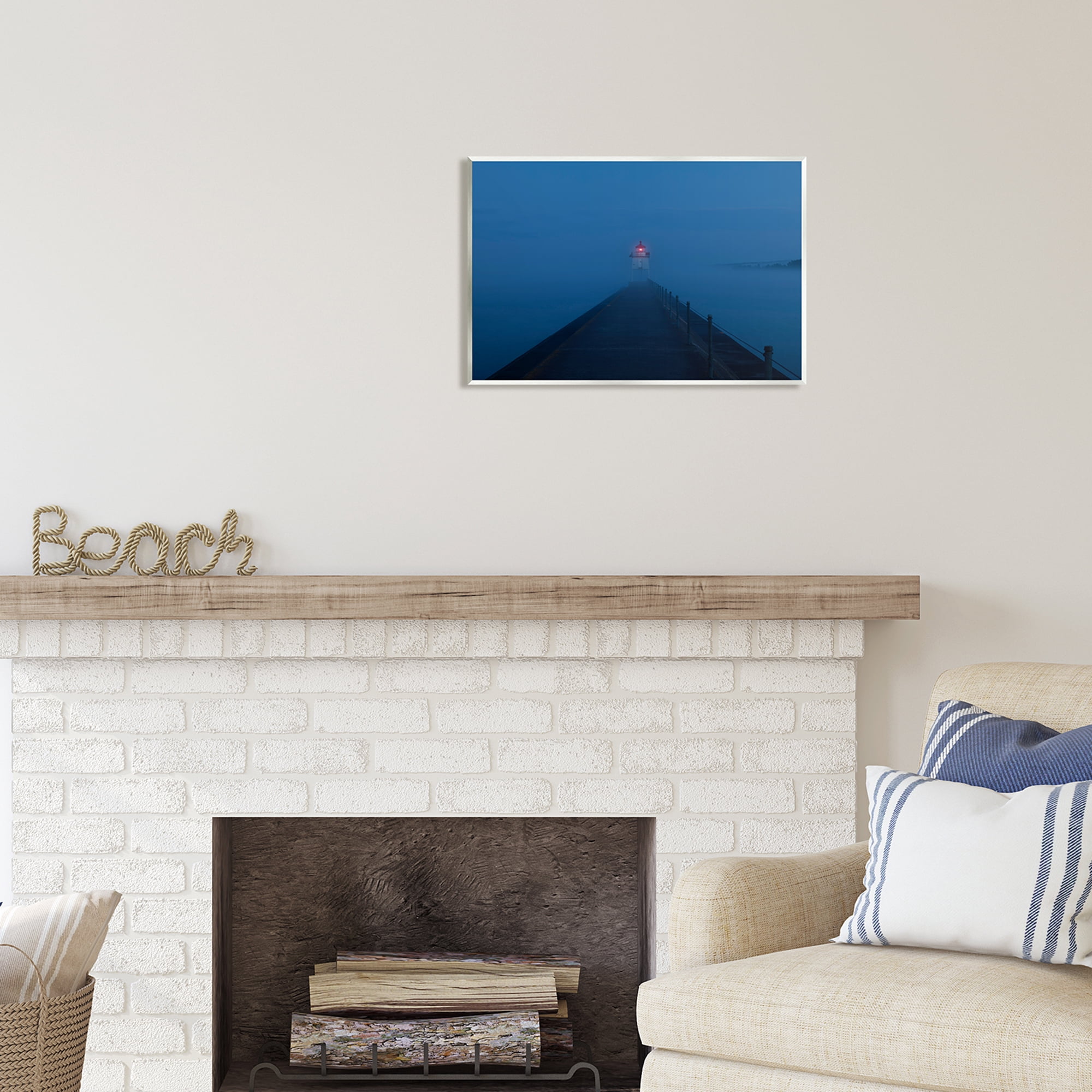 Stupell Industries Foggy Lighthouse Dock Landscape Photography Unframed Art Print Wall Art, 19 x 13