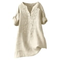 thumbnail image 4 of IYYVV Boho Embroidered Tops for Women 3/4 Sleeve Length Peasant Shirts Plus Size Summer Dressy Casual Blouses 2026 Beige XL, 4 of 7
