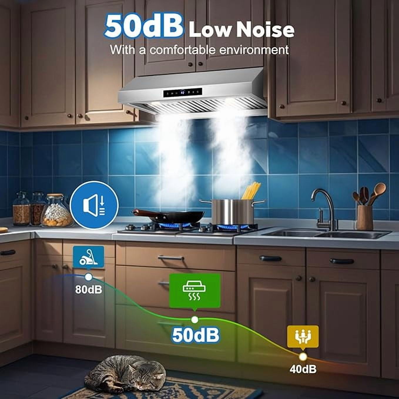Sunmaki 36 inch Range Hood Under Cabinet 750CFM CFM with 4-Speed Gesture Sensing & Touch Control, Stainless Steel Kitchen Stove Vent Hoods with 2 LED Lights, Time Setting