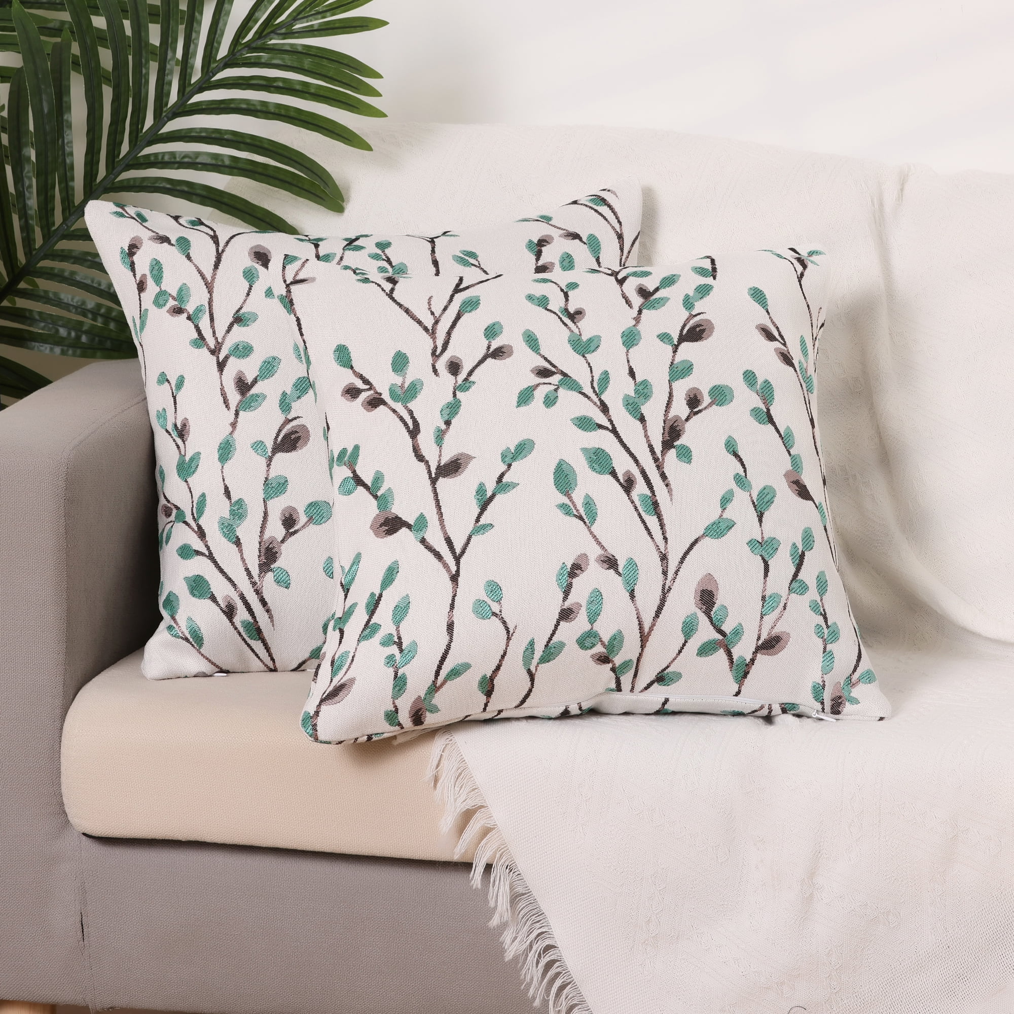 Unique Bargains Floral Pattern Decoration Throw Pillow Cover Green Flower 18" x 18"