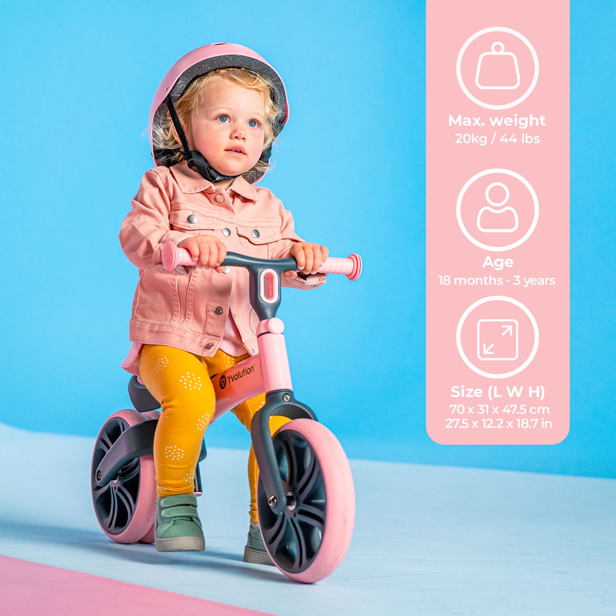 Yvolution Velo Toddler Balance Bike 9'' Wheel (Pink) Boys and Girls, 18 Months to 3 Years Old